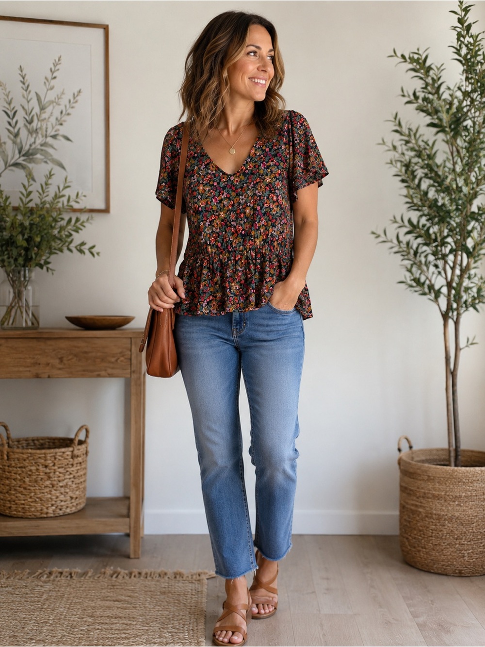 Lucky Brand Black Floral Peplum Blouse NWT Boho Cottagecore